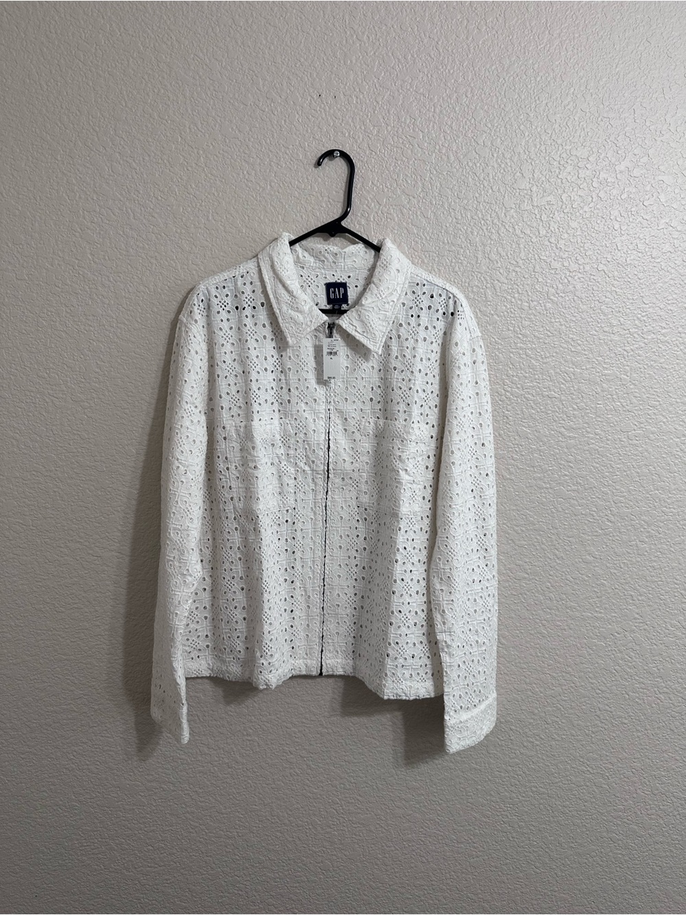 GAP White Eyelet Zip-Front Jacket
